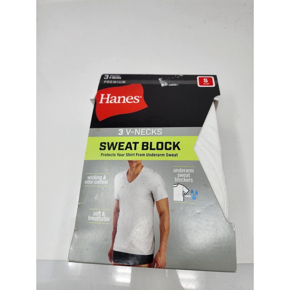 Hanes Mens Sweat Block V-Neck Undershirts White Cotton Blend Athletic Size Small